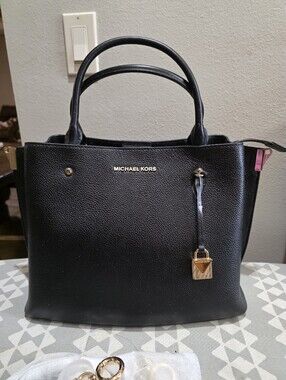 Michael Kors Black Arielle Leather Tote Bag with Gold Hardware